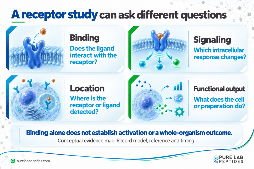 Receptor research separates binding, signaling, cellular location and functional output.